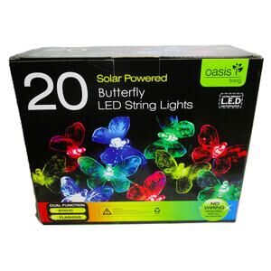 Solar Powered Butterfly LED String Lights 20 Ct Multicolor Outdoor Garden Decor